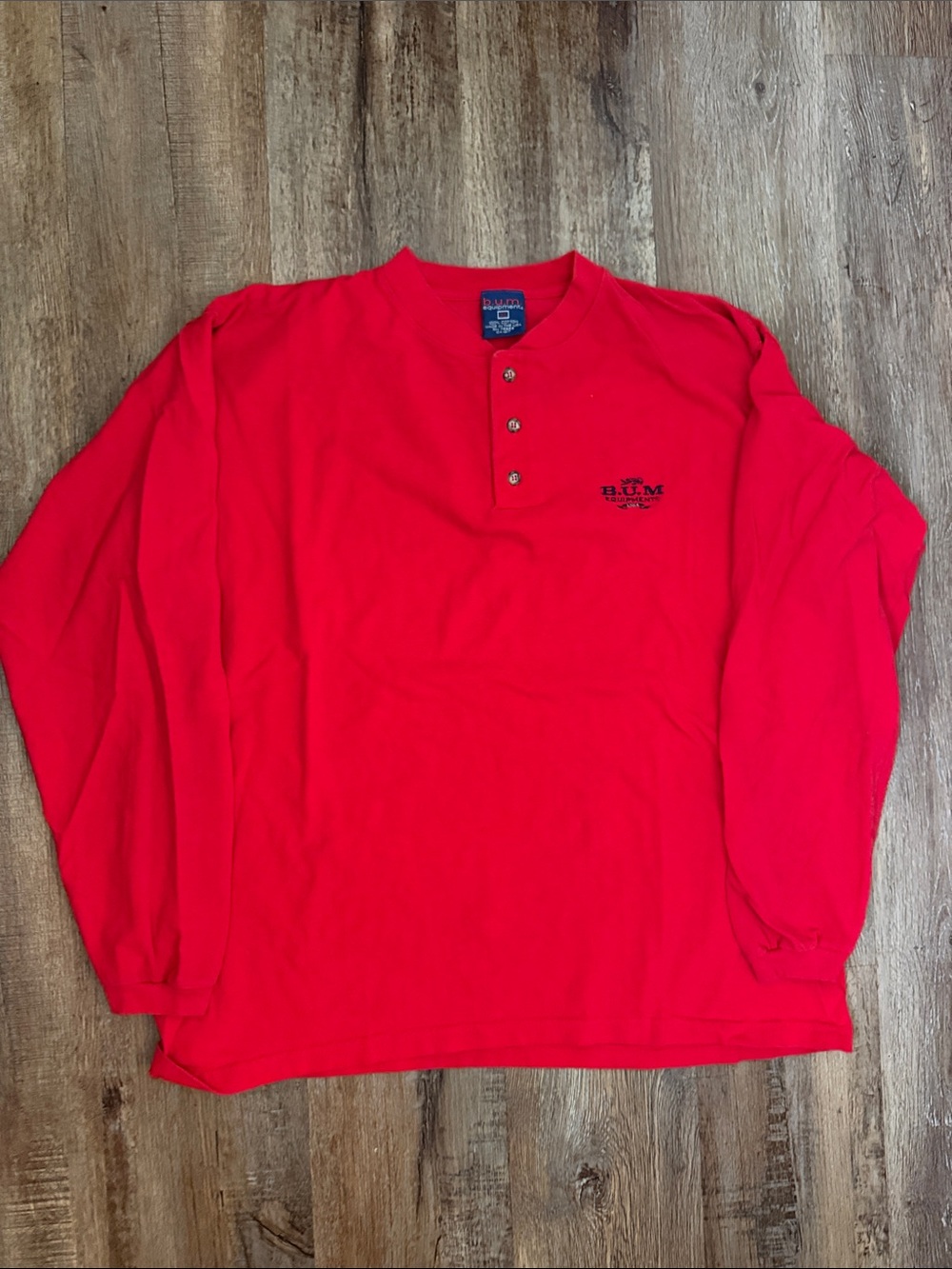 B.u.m Equipment Men's Red Long-Sleeve Henley Shirt size XL